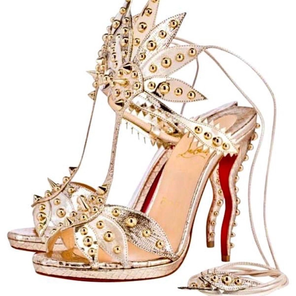 Christian Louboutin gold lace up heels 37.5